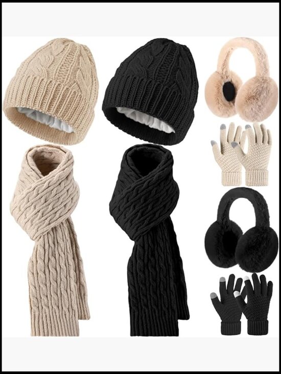 Winter Beanie Hat Scarf Gloves Ear Warmer Set Acrylic Fleece Knit main image 5